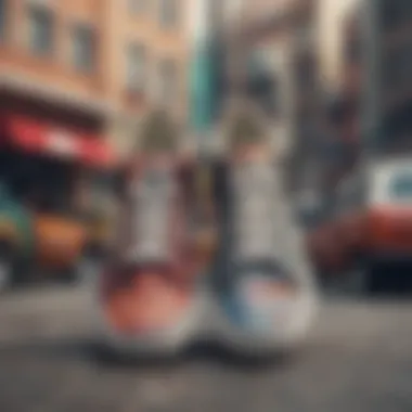 Exploring Iconic Vans Designs A close-up of Vans footwear showcasing its iconic design elements against a vibrant urban backdrop.