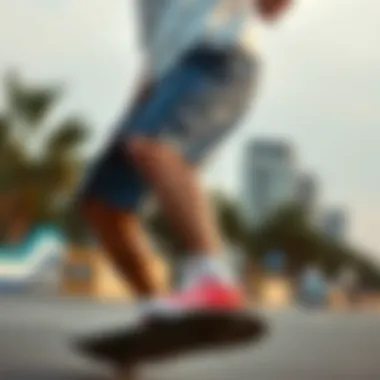 Fashion Meets Functionality Skateboarder wearing stylish Vans nylon shorts