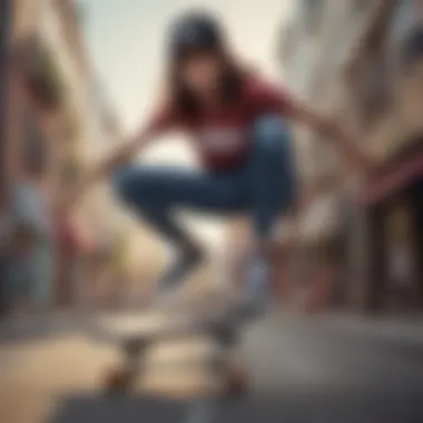 Female skateboarder performing tricks in Vans sport shoes