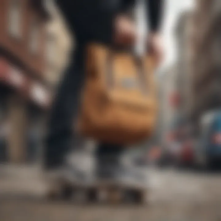 Skateboarder using the Vans small bag during an urban ride