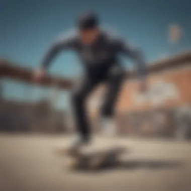 Skater performing tricks while wearing a Volcom long sleeve t-shirt