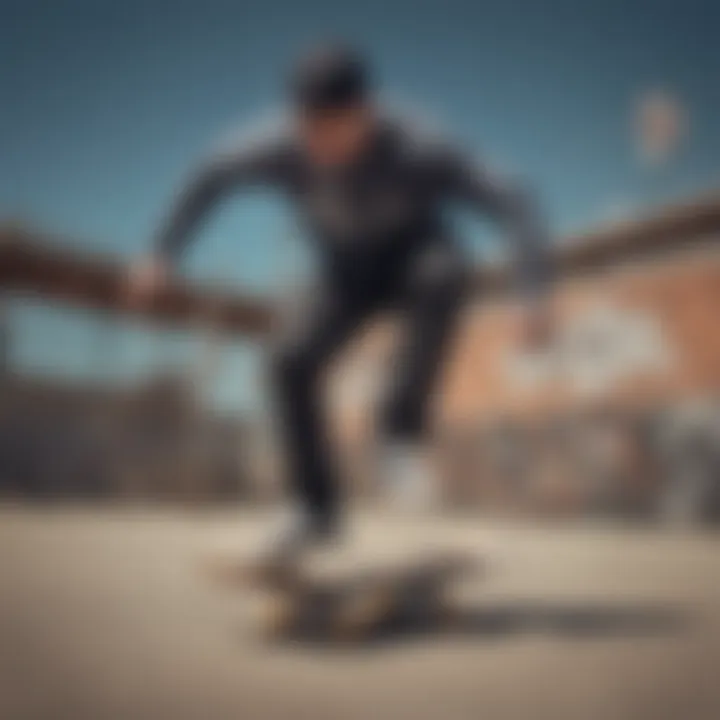 Skater performing tricks while wearing a Volcom long sleeve t-shirt