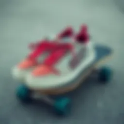 Stylish reef shoes displayed on a skateboard