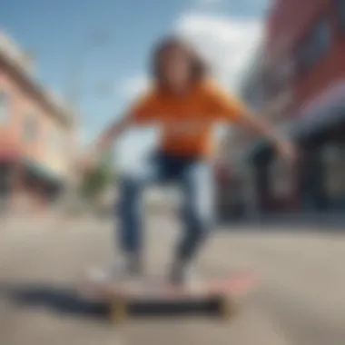 A stylish skateboarder wearing tie-dye Vans in an urban setting